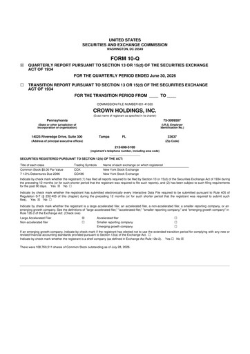 Thumbnail Crown Holdings
 10-Q Quarterly Report FY2026 