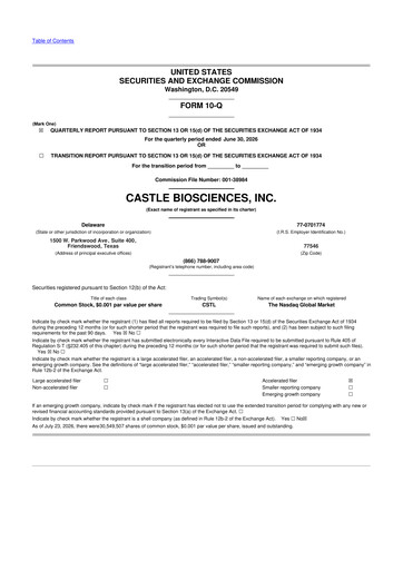 Vorschaubild Castle Biosciences 10-Q Quartalsbericht 2026 