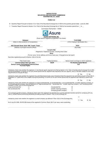 Miniature Asure Software
 10-Q Rapport trimestriel 2026 
