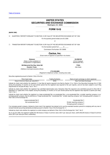 Thumbnail Cactus Inc 10-Q Quarterly Report FY2026 