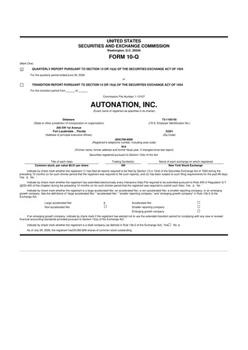 Vorschaubild AutoNation 10-Q Quartalsbericht 2026 