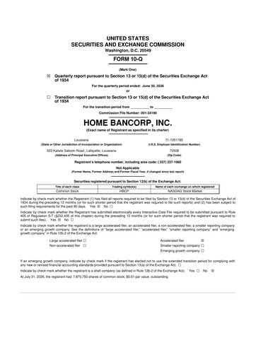 Thumbnail Home Bancorp
 10-Q Quarterly Report FY2026 