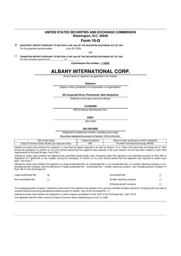Thumbnail Albany International
 10-Q Quarterly Report FY2026 