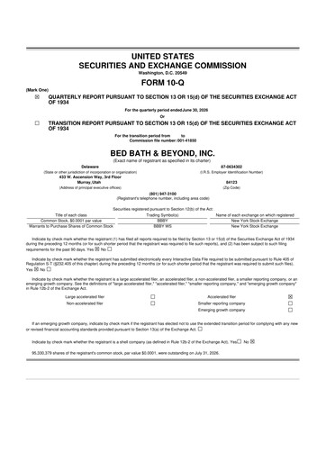 Thumbnail Bed Bath & Beyond 10-Q Quarterly Report FY2026 
