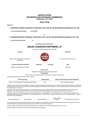 Vorschaubild Delek Logistics Partners 10-Q Quartalsbericht 2026 
