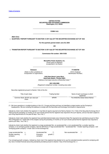 Miniature Monolithic Power Systems 10-Q Rapport trimestriel 2026 