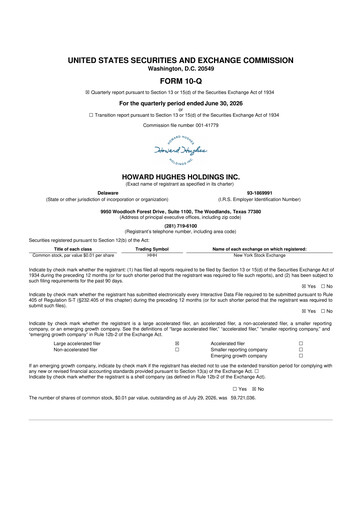 Thumbnail Howard Hughes Holdings
 10-Q Quarterly Report FY2026 