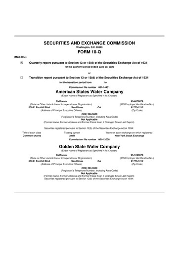 Thumbnail American States Water
 10-Q Quarterly Report FY 