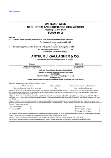 Thumbnail Arthur J. Gallagher & Co.
 10-Q Quarterly Report FY2026 