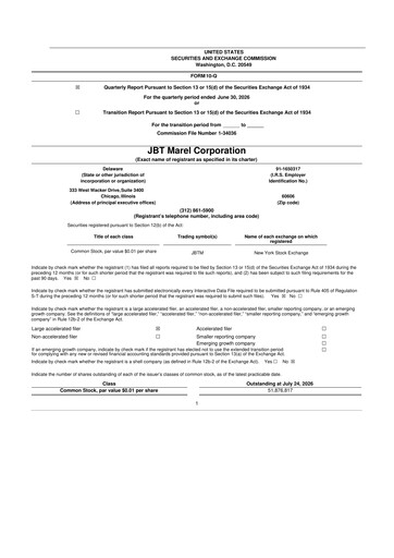 Thumbnail JBT Marel Corporation 10-Q Quarterly Report FY2026 