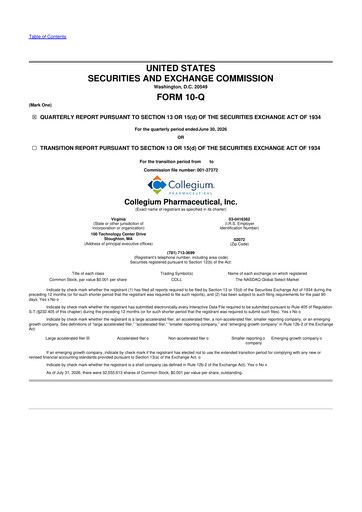 Miniature Collegium Pharmaceutical
 10-Q Rapport trimestriel 2026 