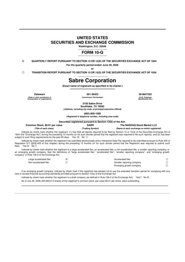 Thumbnail Sabre 10-Q Quarterly Report FY2026 
