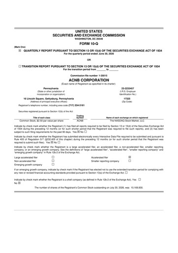 Thumbnail ACNB Corporation
 10-Q Quarterly Report FY2026 