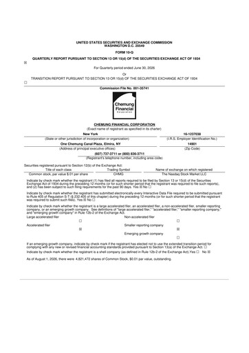 Thumbnail Chemung Financial Corporation 10-Q Quarterly Report FY2026 