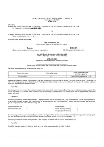 Thumbnail UFP Technologies
 10-Q Quarterly Report FY2026 
