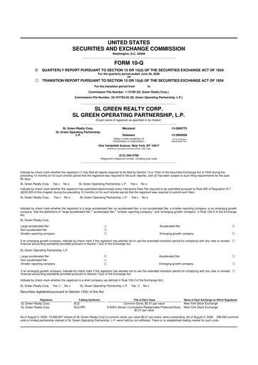 Miniature SL Green Realty
 10-Q Rapport trimestriel  