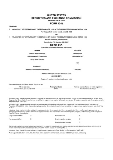 Thumbnail Bark, Inc. 10-Q Quarterly Report FY2027 