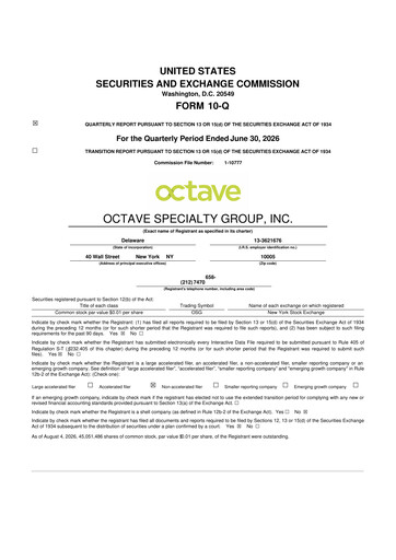Thumbnail Octave Specialty Group 10-Q Quarterly Report FY2026 