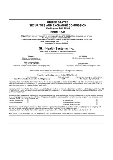 Thumbnail SkinHealth Systems 10-Q Quarterly Report FY2026 