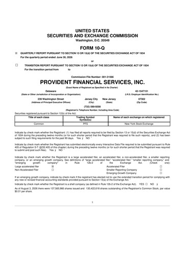 Thumbnail Provident Financial Services 10-Q Quarterly Report FY2026 