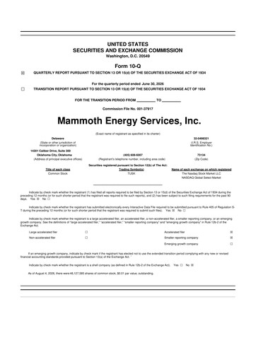 Thumbnail Mammoth Energy Services 10-Q Quarterly Report FY2026 