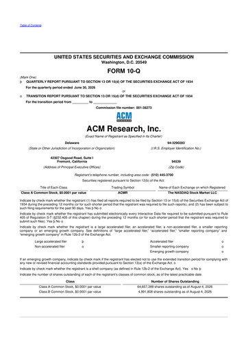 Miniature ACM Research
 10-Q Rapport trimestriel 2026 
