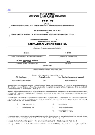 Thumbnail International Money Express 10-Q Quarterly Report FY2026 