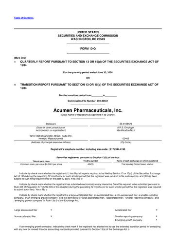Vorschaubild Acumen Pharmaceuticals 10-Q Quartalsbericht 2026 