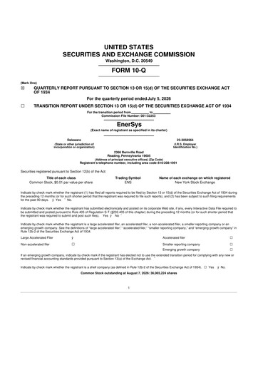 Thumbnail EnerSys 10-Q Quarterly Report FY2027 