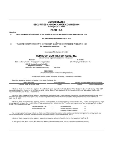 Thumbnail Red Robin
 10-Q Quarterly Report FY2026 