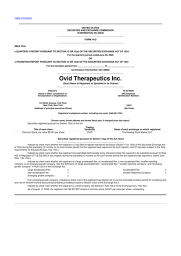 Vorschaubild Ovid Therapeutics
 10-Q Quartalsbericht 2026 