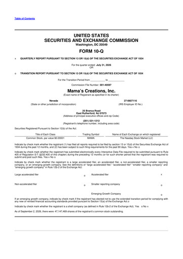 Thumbnail Mama's Creations 10-Q Quarterly Report FY2027 