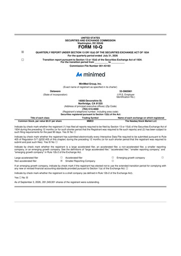 Miniature MiniMed Group 10-Q Rapport trimestriel 2027 