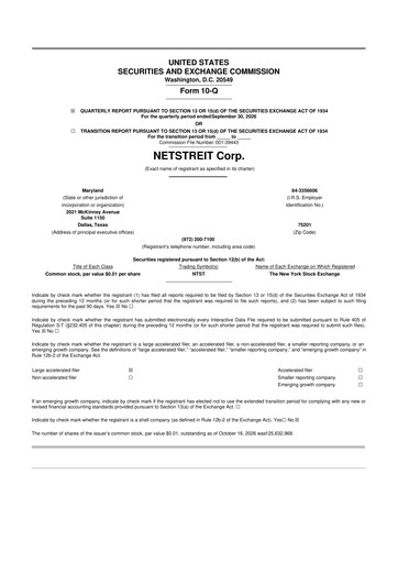 Thumbnail Netstreit 10-Q Quarterly Report FY2026 Q3