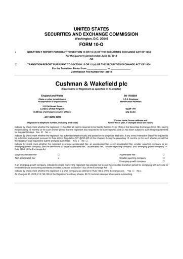 Thumbnail Cushman & Wakefield
 10-Q Quarterly Report FY2018 