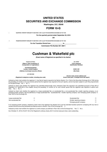 Thumbnail Cushman & Wakefield
 10-Q Quarterly Report FY2018 