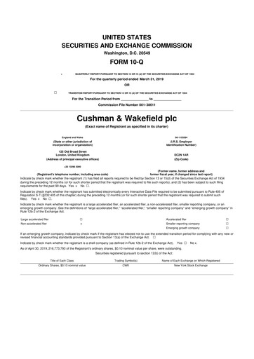 Thumbnail Cushman & Wakefield
 10-Q Quarterly Report FY2019 