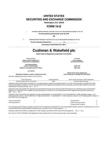 Thumbnail Cushman & Wakefield
 10-Q Quarterly Report FY2019 