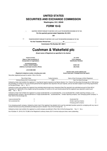 Thumbnail Cushman & Wakefield
 10-Q Quarterly Report FY2019 