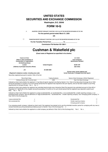Thumbnail Cushman & Wakefield
 10-Q Quarterly Report FY2020 