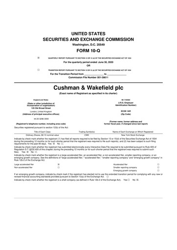 Thumbnail Cushman & Wakefield
 10-Q Quarterly Report FY2020 