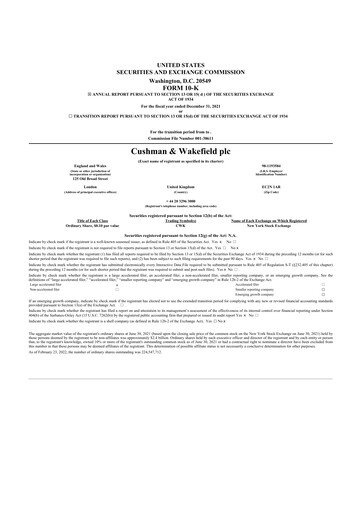 Thumbnail Cushman & Wakefield
 10-K Annual Report 2021