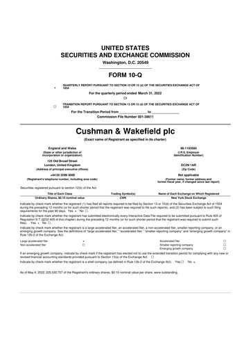 Thumbnail Cushman & Wakefield
 10-Q Quarterly Report FY2022 