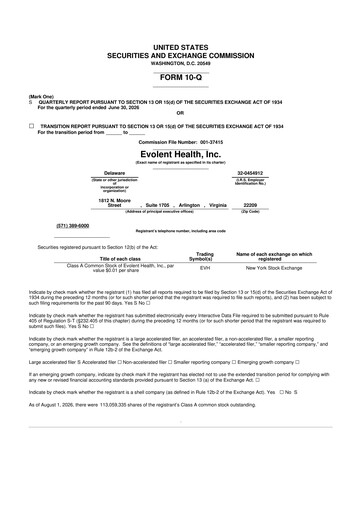 Miniature Evolent Health 10-Q Rapport trimestriel 2026 