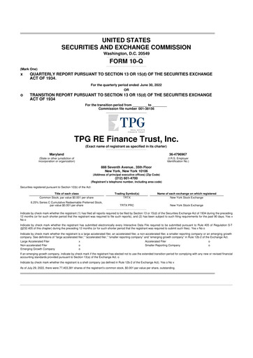 Miniature TPG Real Estate Finance Trust
 10-Q Rapport trimestriel 2022 