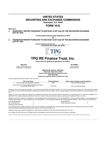Miniature TPG Real Estate Finance Trust
 10-Q Rapport trimestriel 2022 