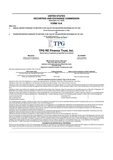 Miniature TPG Real Estate Finance Trust
 10-K Rapport annuel 2022