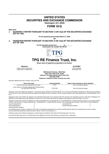 Miniature TPG Real Estate Finance Trust
 10-Q Rapport trimestriel 2023 