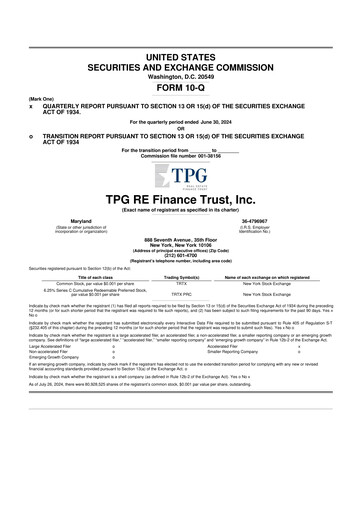Miniature TPG Real Estate Finance Trust
 10-Q Rapport trimestriel 2024 