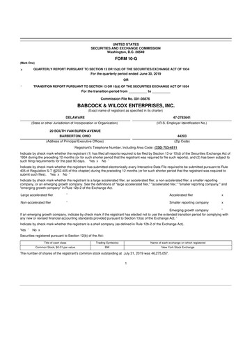 Vorschaubild Babcock & Wilcox
 10-Q Quartalsbericht 2019 